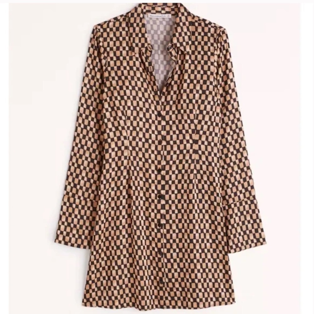 A&F Women’s Long Sleeve Satin Shirt Dress in Petite Small
